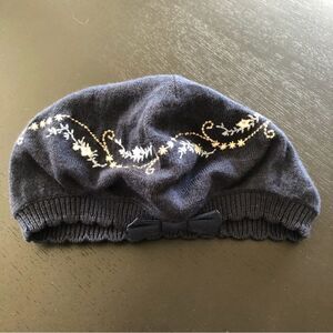 Janie and Jack Wool Blend Beret Hat‎ Baby Girl 6-12 Mos Navy Embroidered Icy